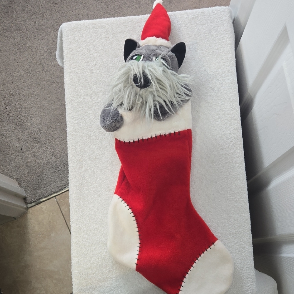 Russ Christmas Stocking - Cute Dog/Schnauzer with Santa Hat